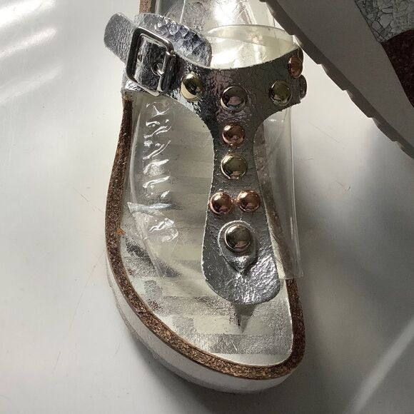 cafenoir MADE IN ITALY SILVER METALLIC GENUINE LEATHER WOMAN SAND… - Picture 2 of 15